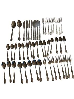 Vtg Northland Stainless Steel 50-Piece Flatware Set With Rose Pattern - Korea
